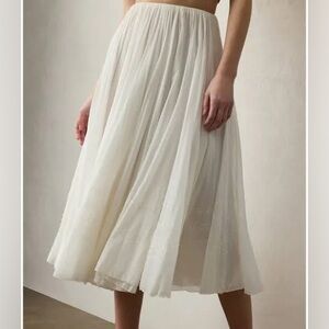 Ralph Lauren Collection Trivelas Sequined Pleated Cotton Voile Skirt White